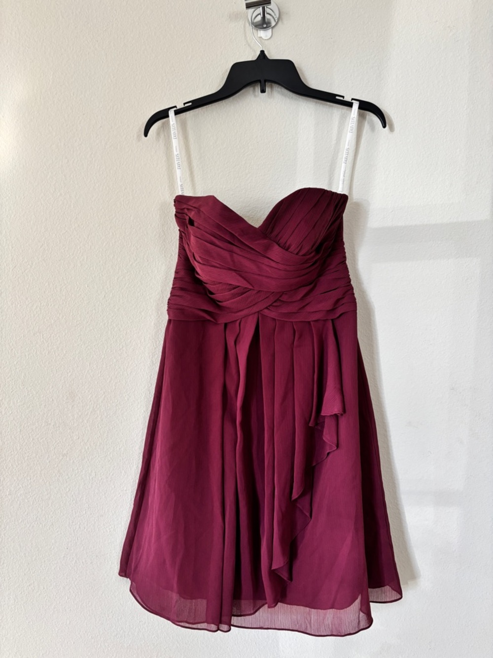 David's Bridal Deep Burgundy Strapless Chiffon Cocktail Dress